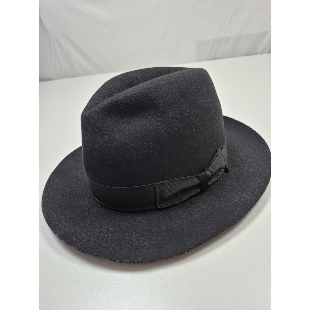 Borsalino Alessandria Hat Fedora Fitted Mens 7 7/8 Black Fur Felt Leather Italy